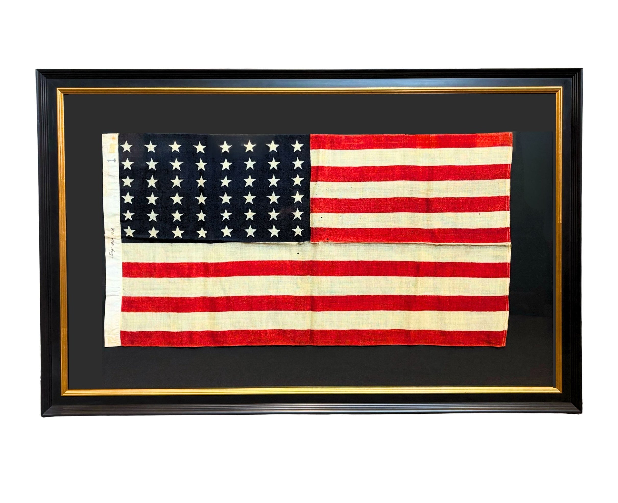 48-Star American Flag, Inscribed “July 4th, 1918” on Hoist, circa 1918