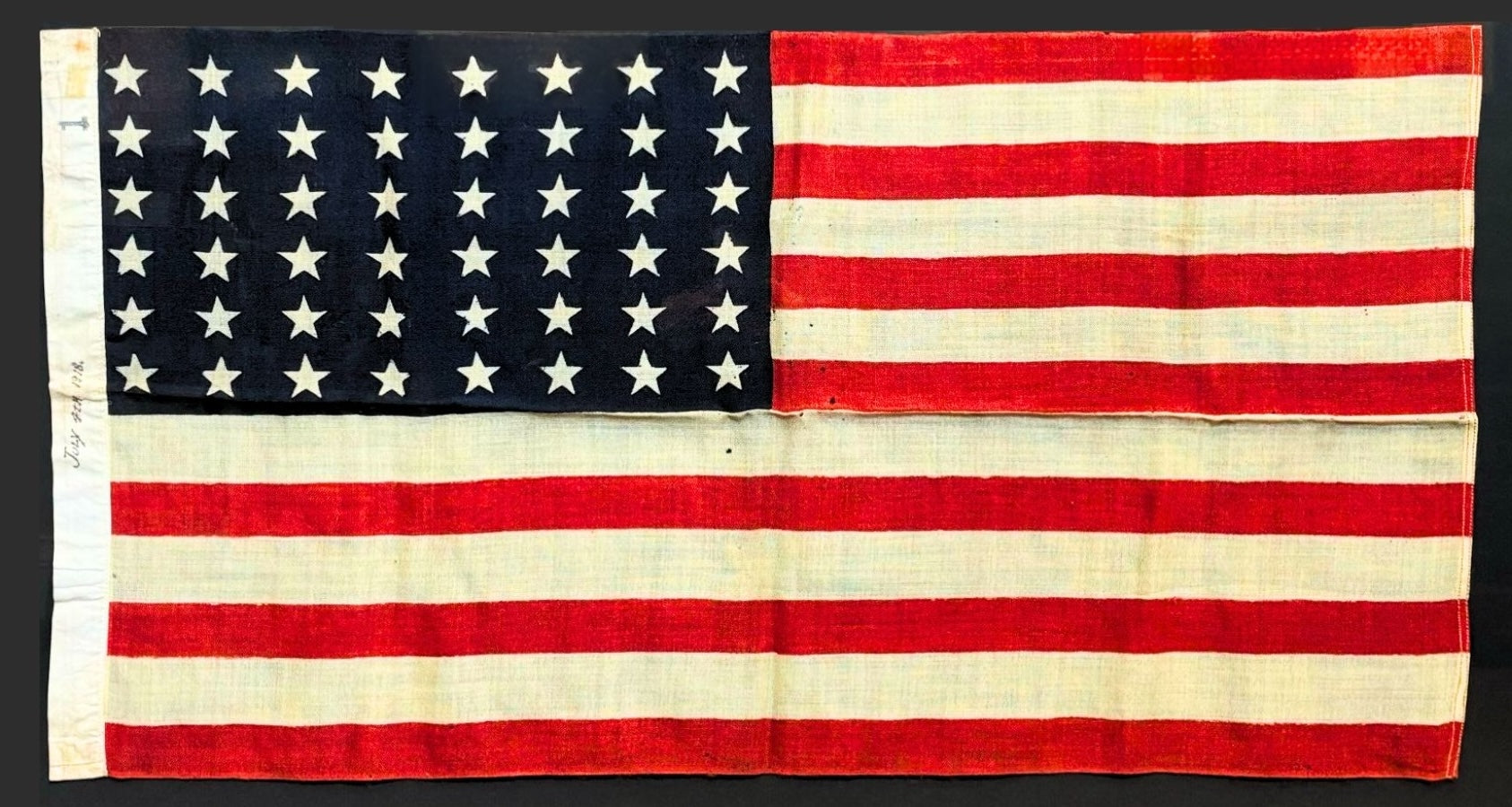 48-Star American Flag, Inscribed “July 4th, 1918” on Hoist, circa 1918