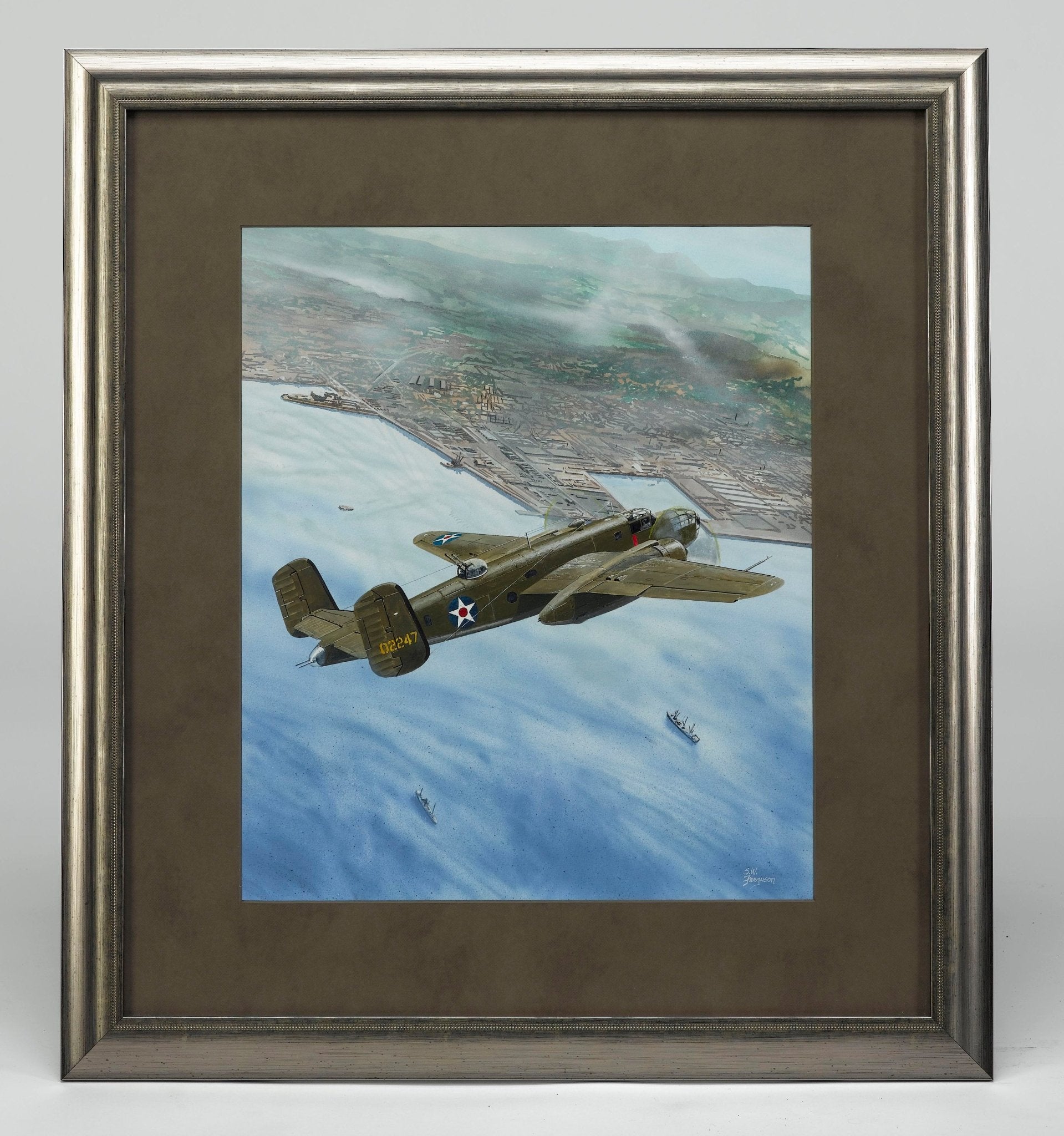 "North American B - 25B Mitchell Airplane" by Steve Ferguson, Original Mixed Media Painting on Illustration Board - The Great Republic