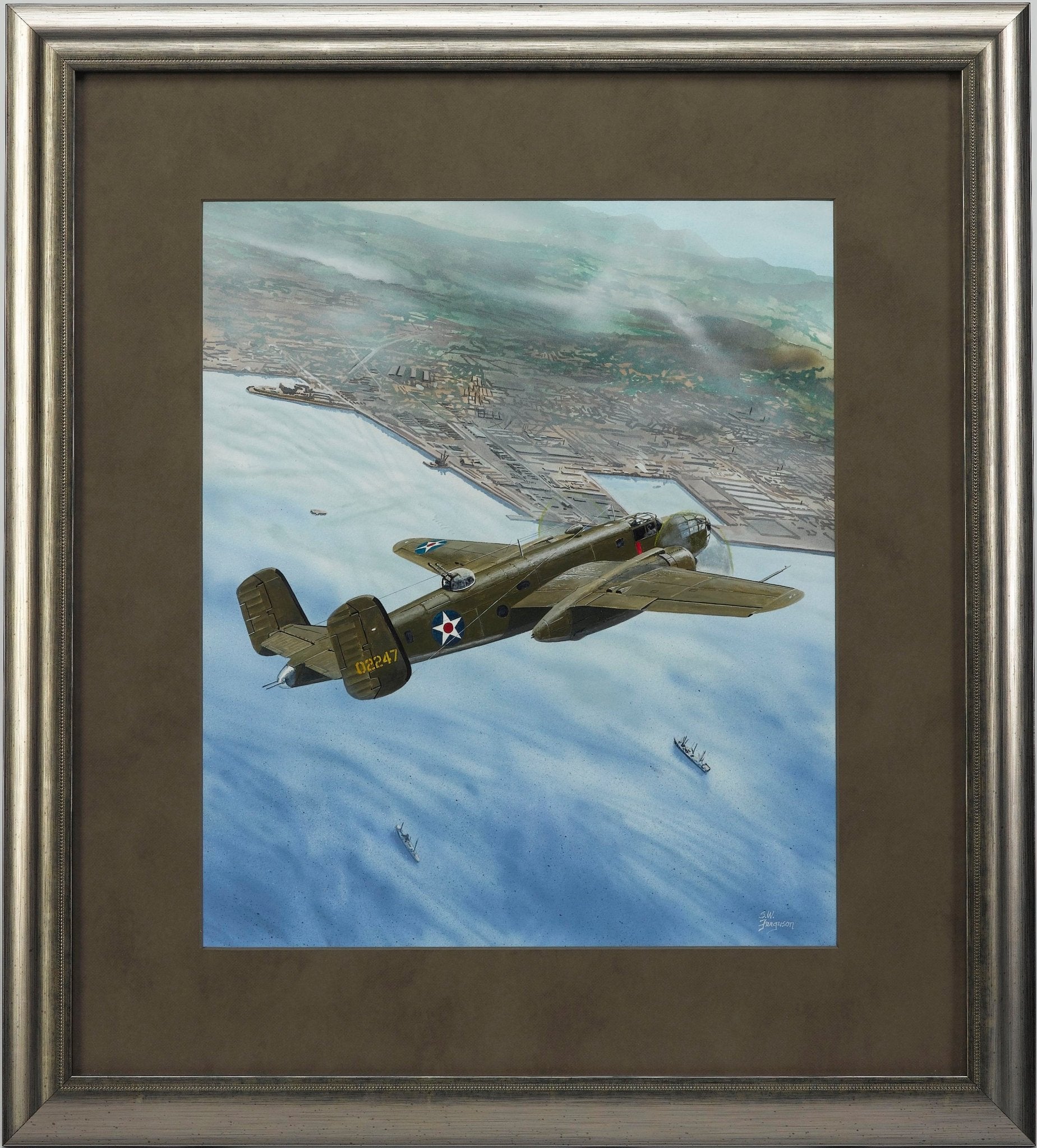 "North American B - 25B Mitchell Airplane" by Steve Ferguson, Original Mixed Media Painting on Illustration Board - The Great Republic