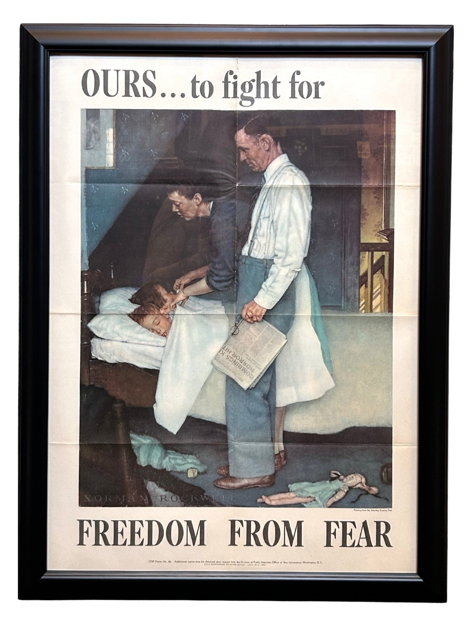 "Ours... To Fight For. Freedom from Fear" Vintage WWII Poster by Norman Rockwell, 1943 - The Great Republic