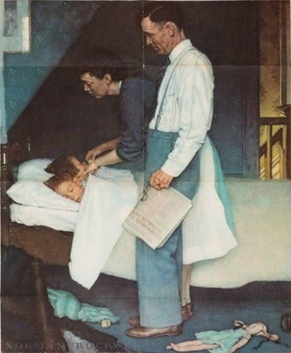 "Ours... To Fight For. Freedom from Fear" Vintage WWII Poster by Norman Rockwell, 1943 - The Great Republic