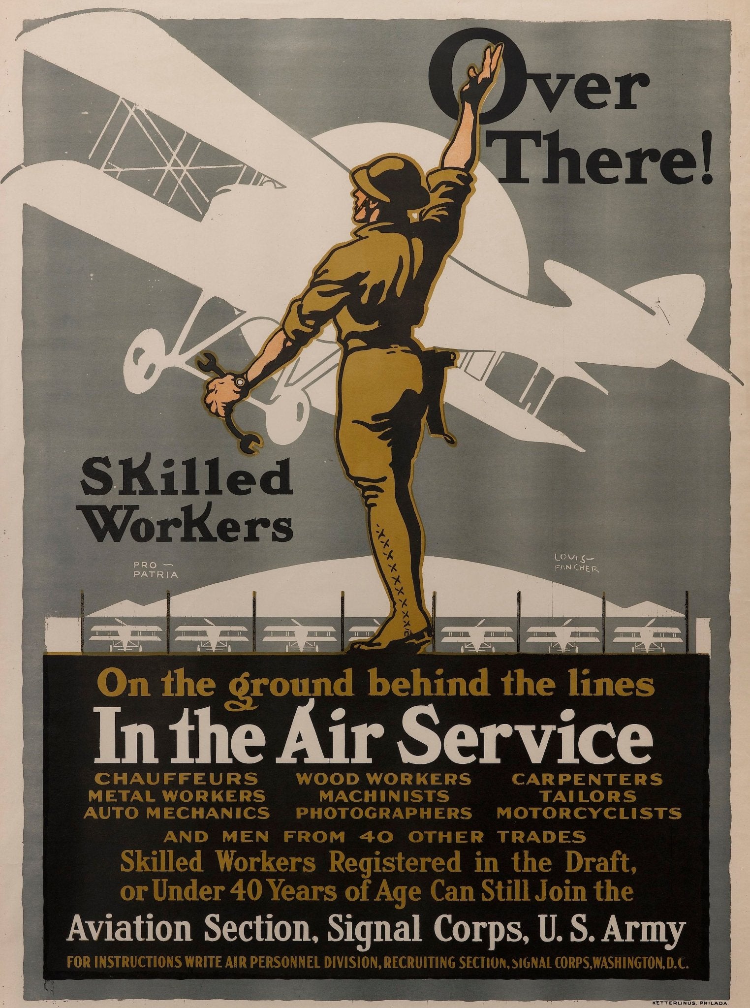 "Over There! In the Air Service" Vintage WWI U.S. Army Signal Corps Poster by Louis Fancher, 1918 - The Great Republic