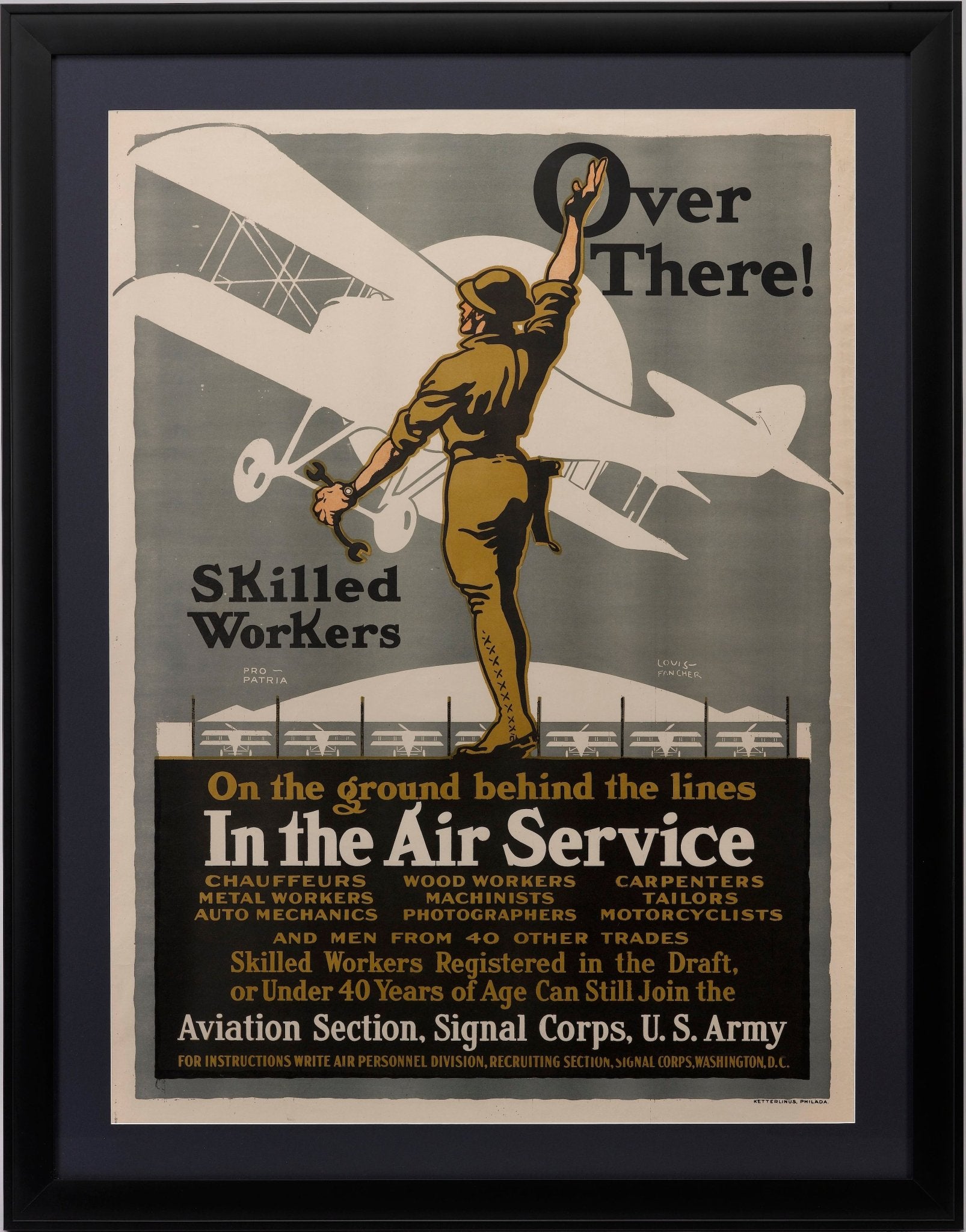"Over There! In the Air Service" Vintage WWI U.S. Army Signal Corps Poster by Louis Fancher, 1918 - The Great Republic