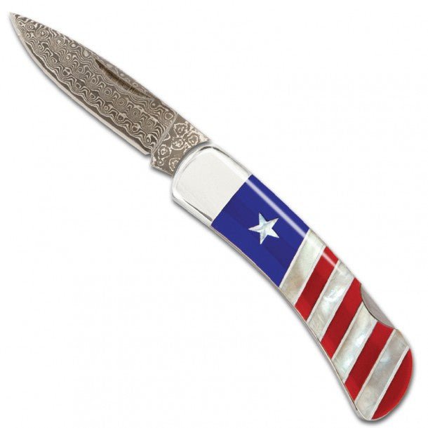 Patriotic Collection 3″ Damascus Steel Double Sided Lockback Pocket Knife - The Great Republic
