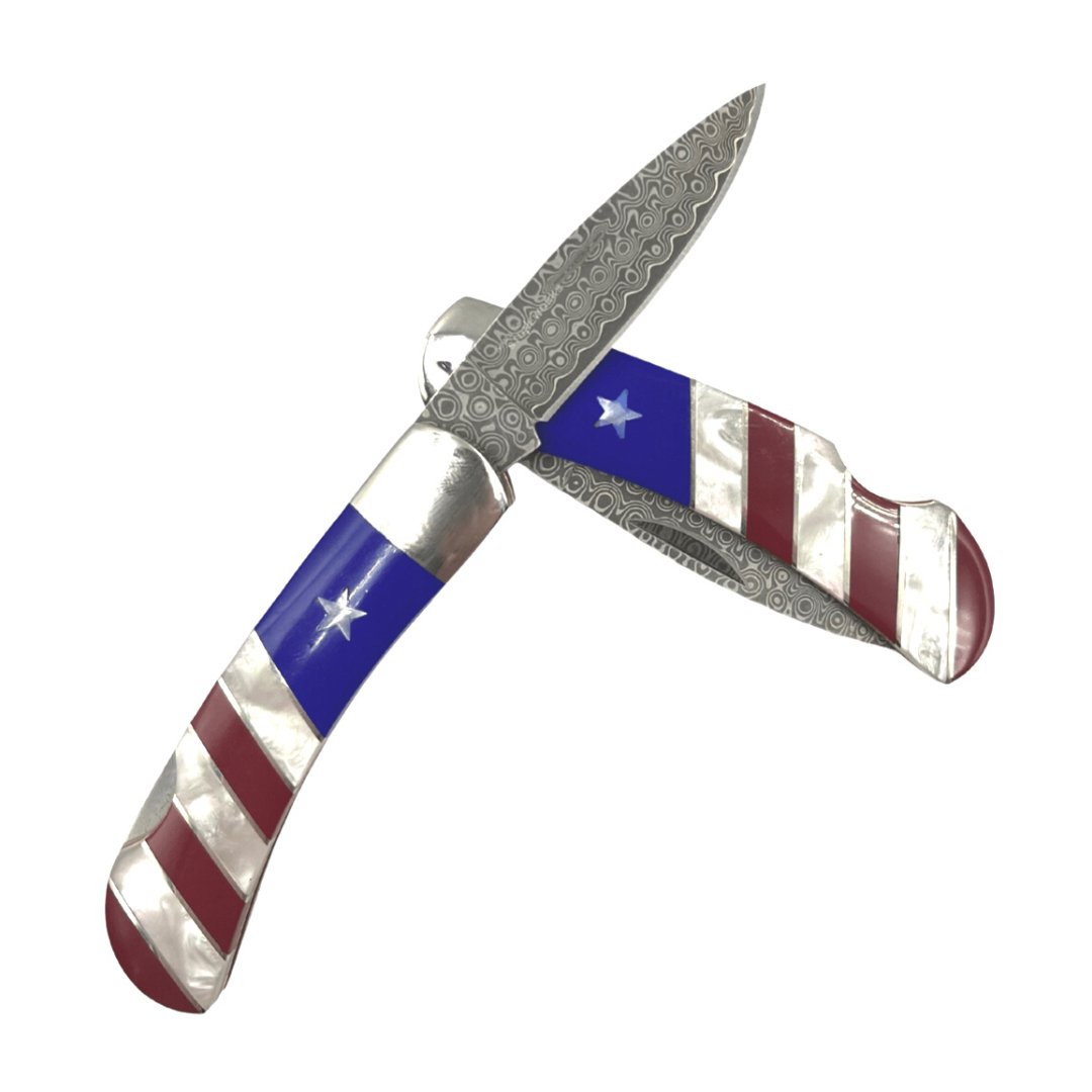 Patriotic Collection 3″ Damascus Steel Double Sided Lockback Pocket Knife - The Great Republic