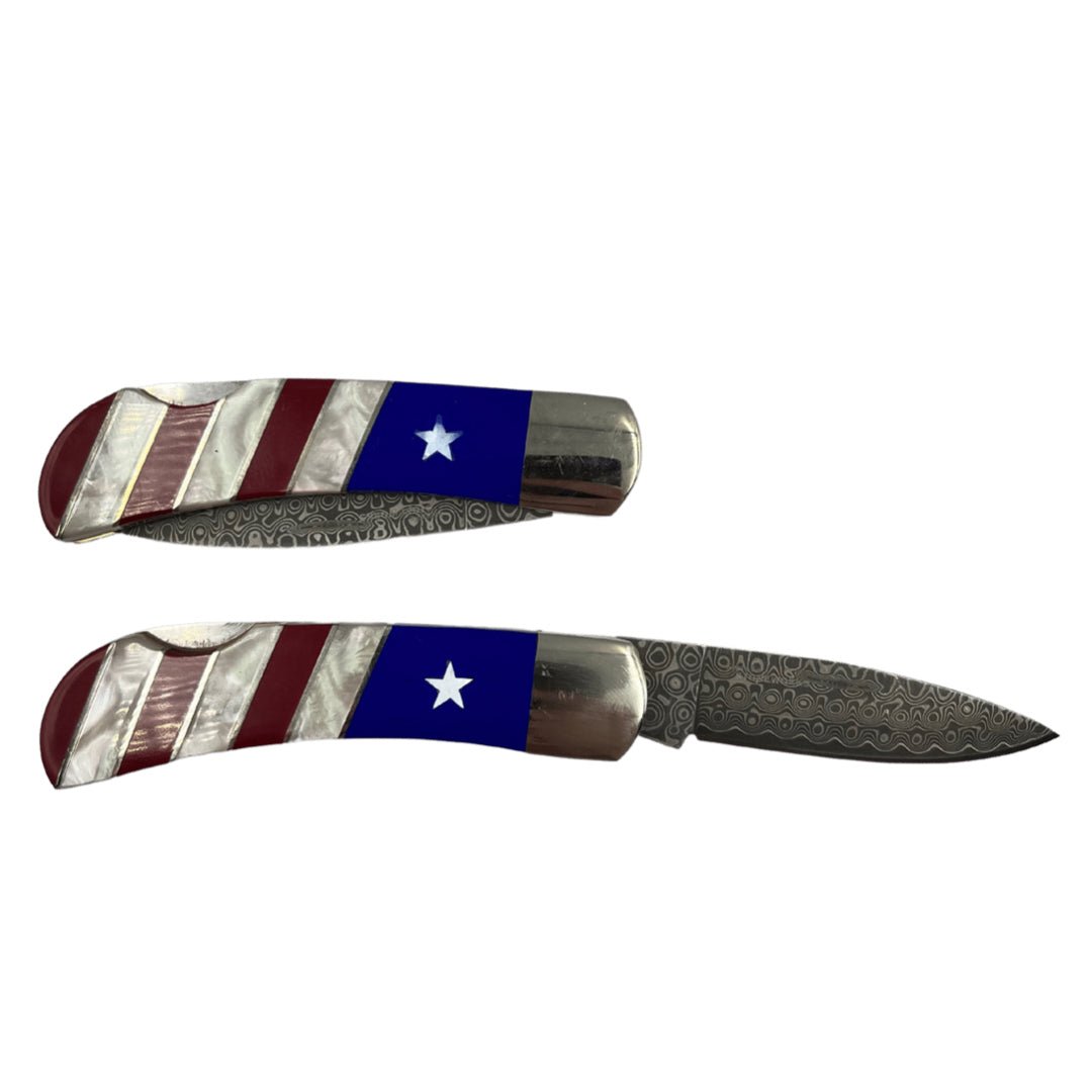 Patriotic Collection 3″ Damascus Steel Double Sided Lockback Pocket Knife - The Great Republic