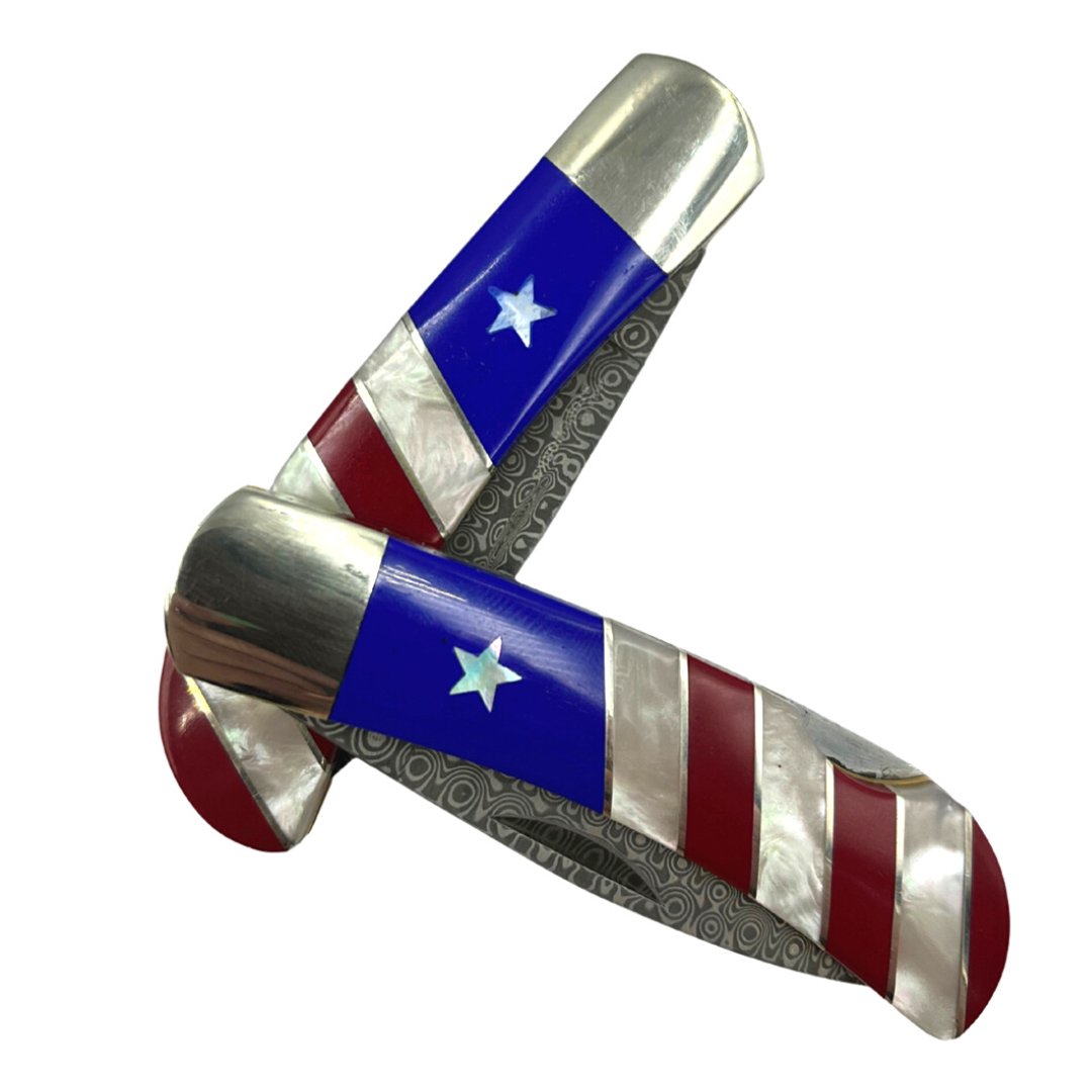 Patriotic Collection 3″ Damascus Steel Double Sided Lockback Pocket Knife - The Great Republic