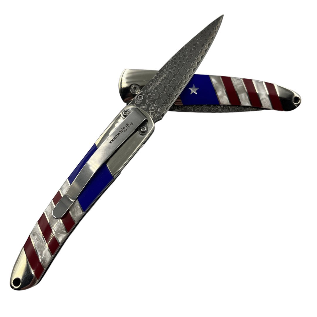 Patriotic Collection 4″ Damascus Steel Double Sided Liner Lock Pocket Knife - The Great Republic