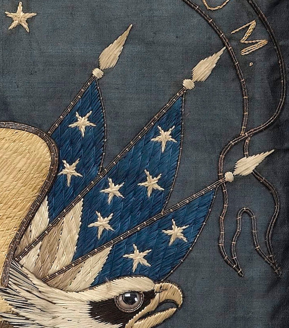 Patriotic "E Pluribus Unum" Eagle Silk and Metallic Embroidered Needlework, Late 19th Century - The Great Republic