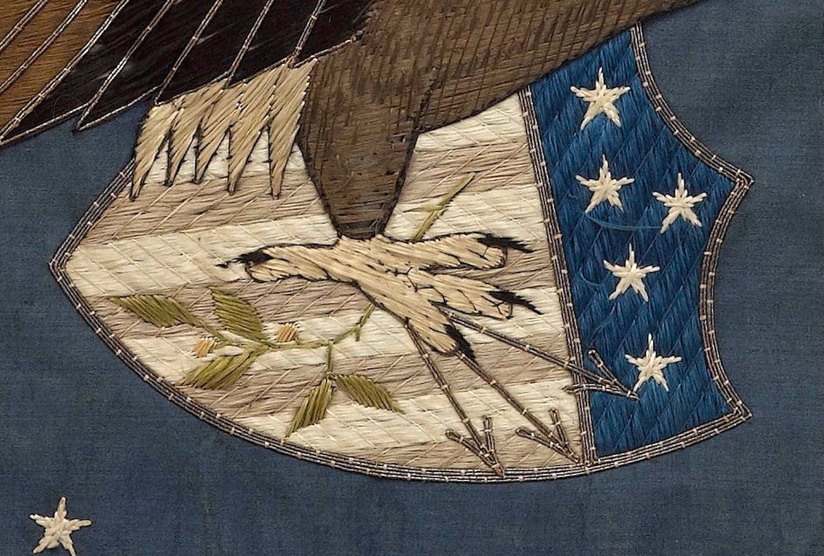 Patriotic "E Pluribus Unum" Eagle Silk and Metallic Embroidered Needlework, Late 19th Century - The Great Republic