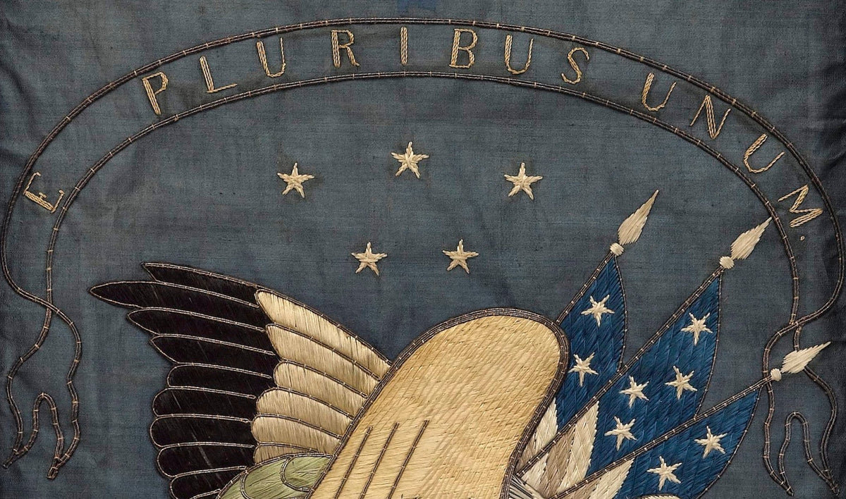 Patriotic "E Pluribus Unum" Eagle Silk and Metallic Embroidered Needlework, Late 19th Century - The Great Republic
