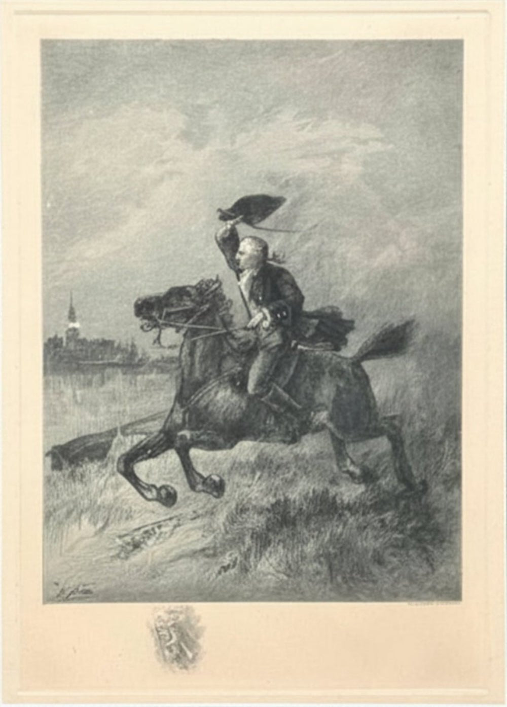 Paul Revere Midnight Ride Etching by H. Faber, Published by H. L. Everett, circa 1890 - The Great Republic