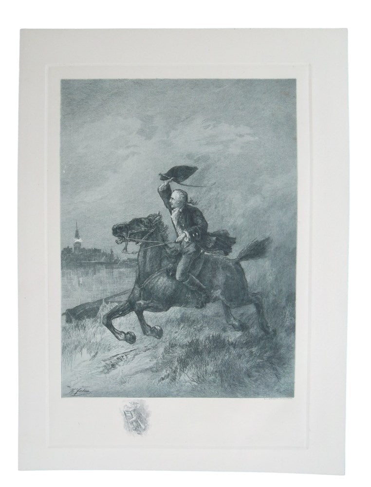 Paul Revere Midnight Ride Etching by H. Faber, Published by H. L. Everett, circa 1890 - The Great Republic