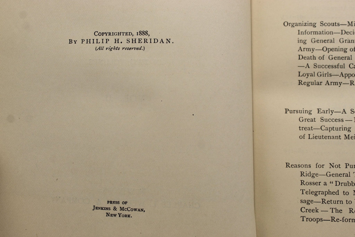 Personal Memoirs of P.H. Sheridan, First Edition, in Shoulder Strap Binding, Two-Volume Set, 1888 - The Great Republic