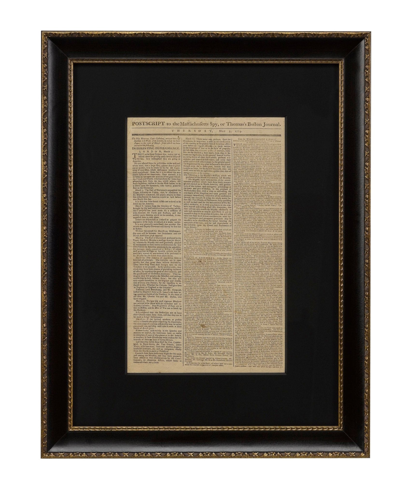 "Postscript to The Massachusetts Spy, or Thomas’s Boston Journal" Issued May 5, 1774 - The Great Republic