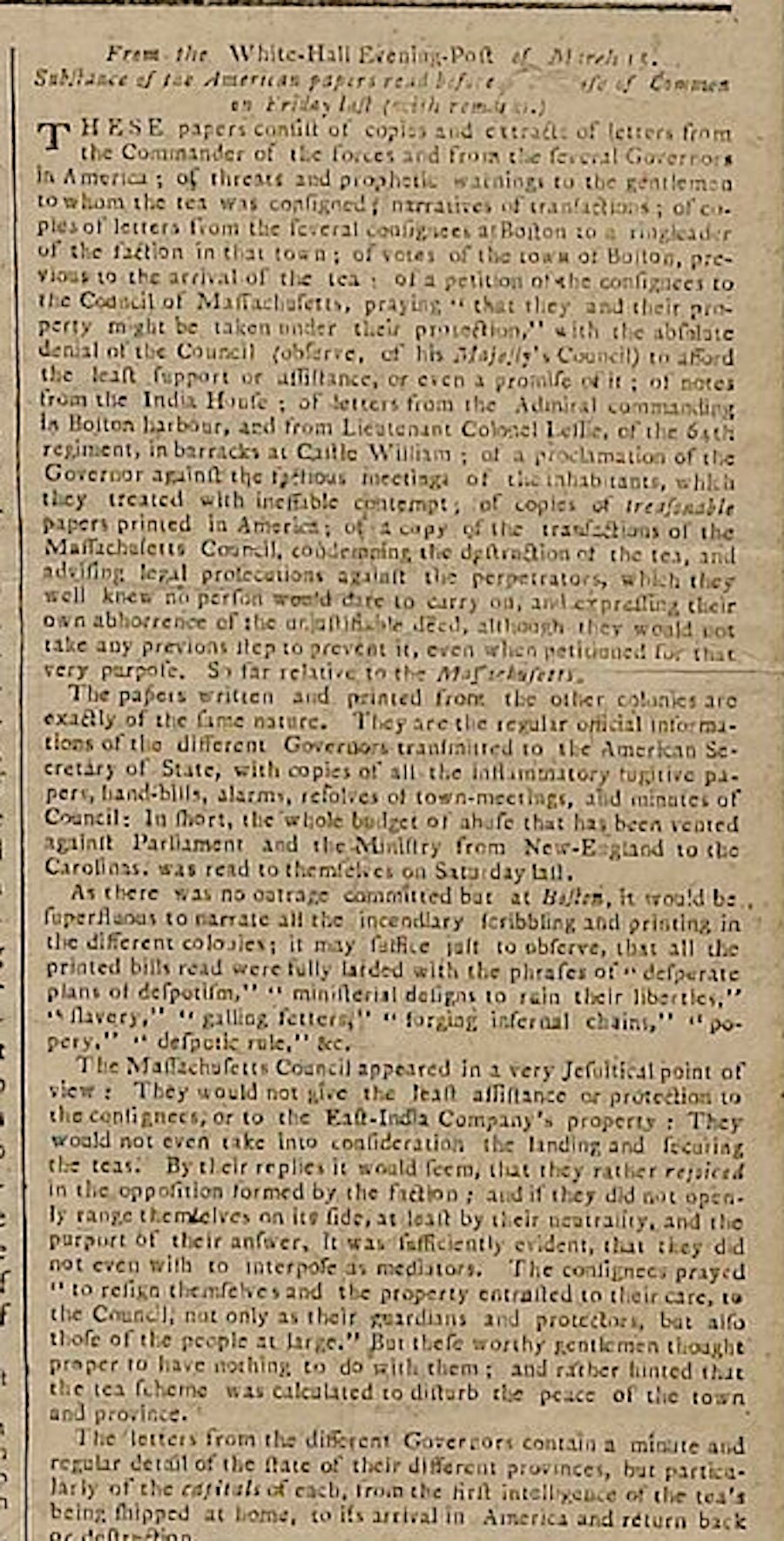 "Postscript to The Massachusetts Spy, or Thomas’s Boston Journal" Issued May 5, 1774 - The Great Republic