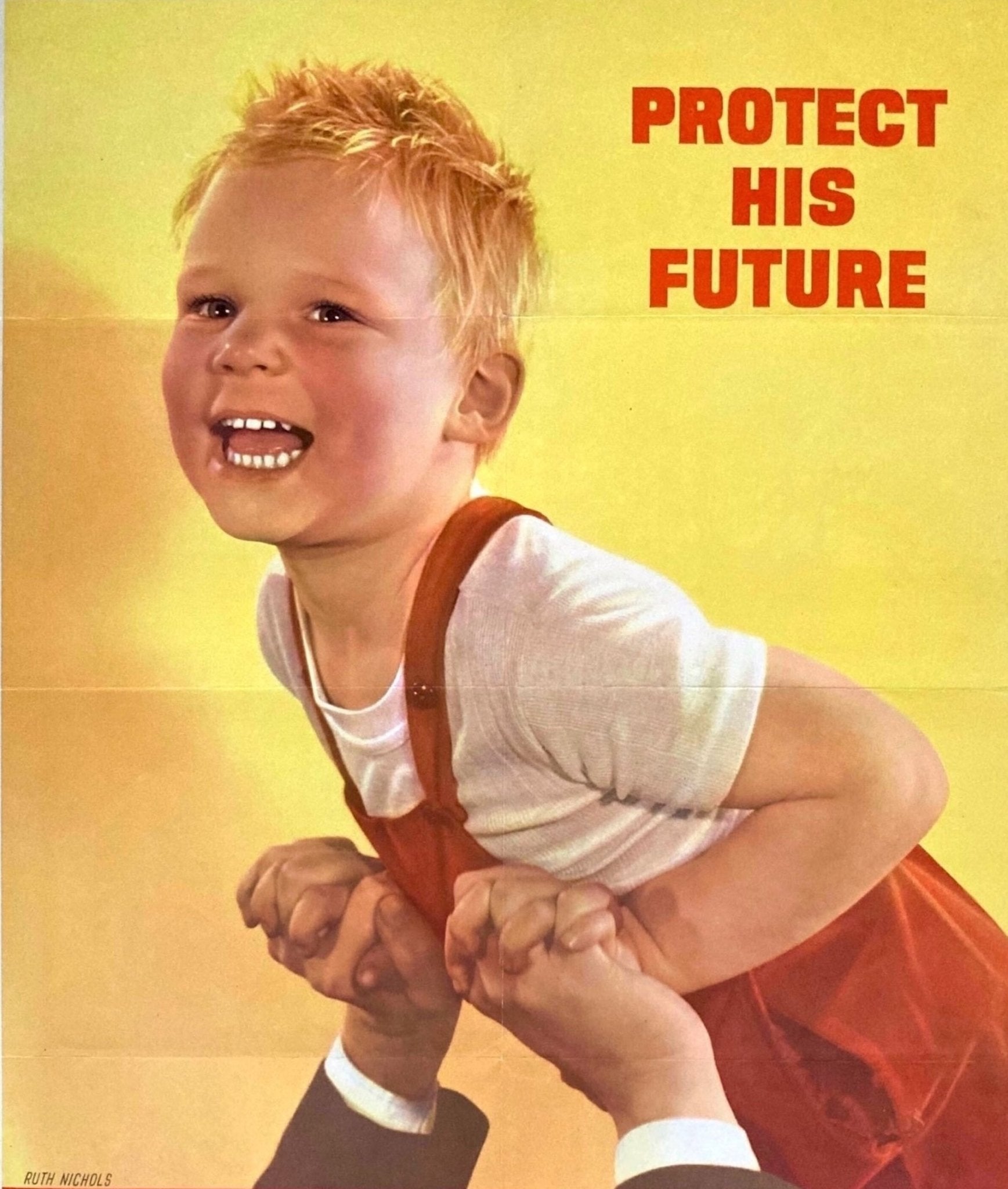 "Protect His Future. Buy and Keep War Bonds." Vintage WWII Poster by Ruth Nichols, 1944 - The Great Republic