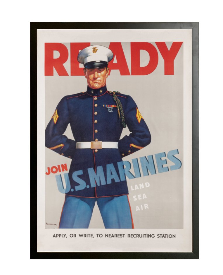"Ready. Join U.S. Marines" Vintage WWII Recruitment Poster by Haddon Sundblom, 1942 - The Great Republic