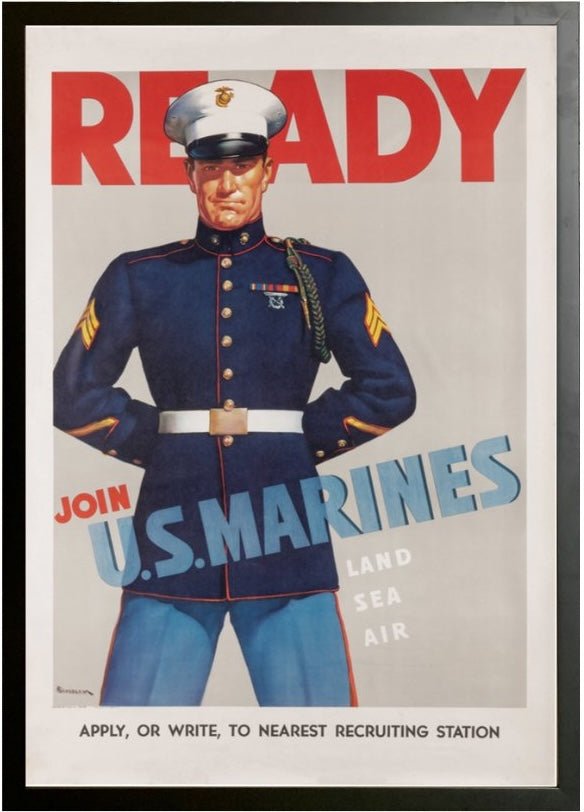 "Ready. Join U.S. Marines" Vintage WWII Recruitment Poster by Haddon Sundblom, 1942 - The Great Republic