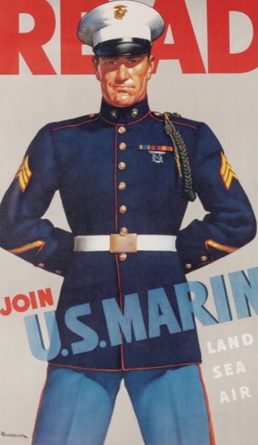 "Ready. Join U.S. Marines" Vintage WWII Recruitment Poster by Haddon Sundblom, 1942 - The Great Republic