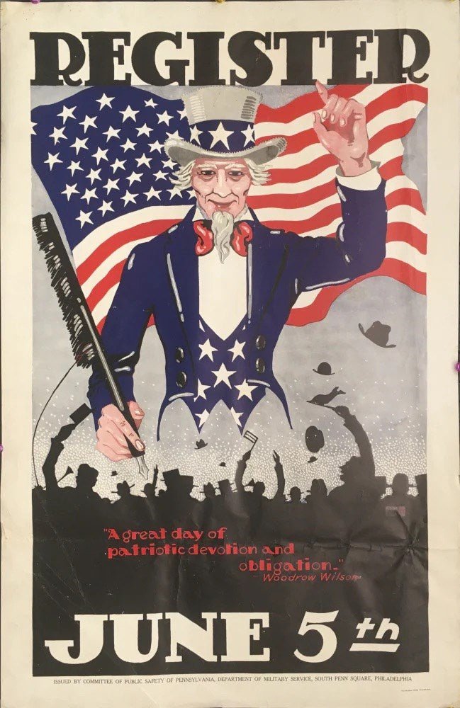 "Register June 5th. A Great Day of Patriotic Devotion and Obligation” Vintage WWI Poster by Arthur W. Colen, 1917 - The Great Republic