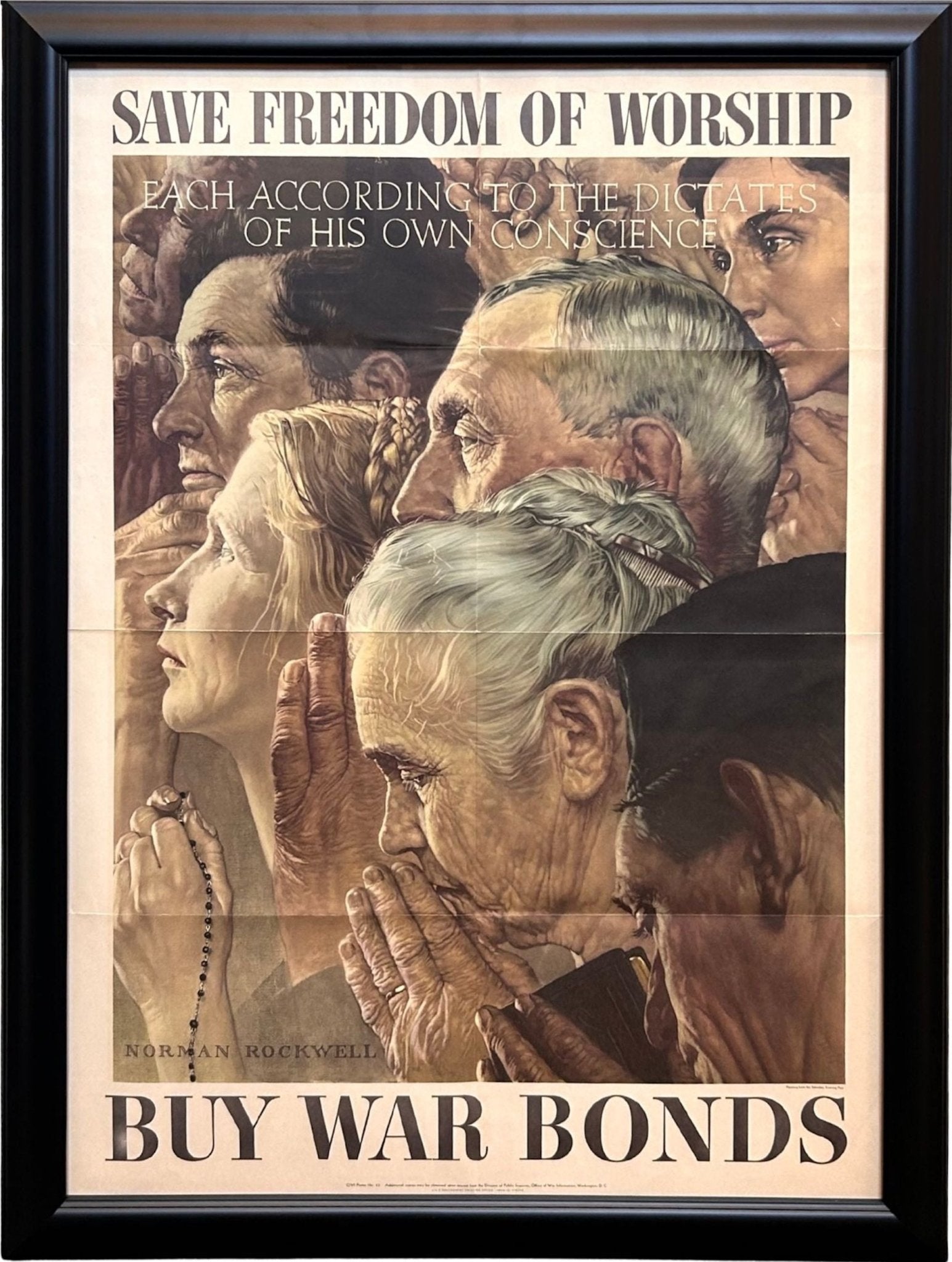 "Save Freedom of Worship. Buy War Bonds" Vintage WWII Poster by Norman Rockwell, 1943 - The Great Republic