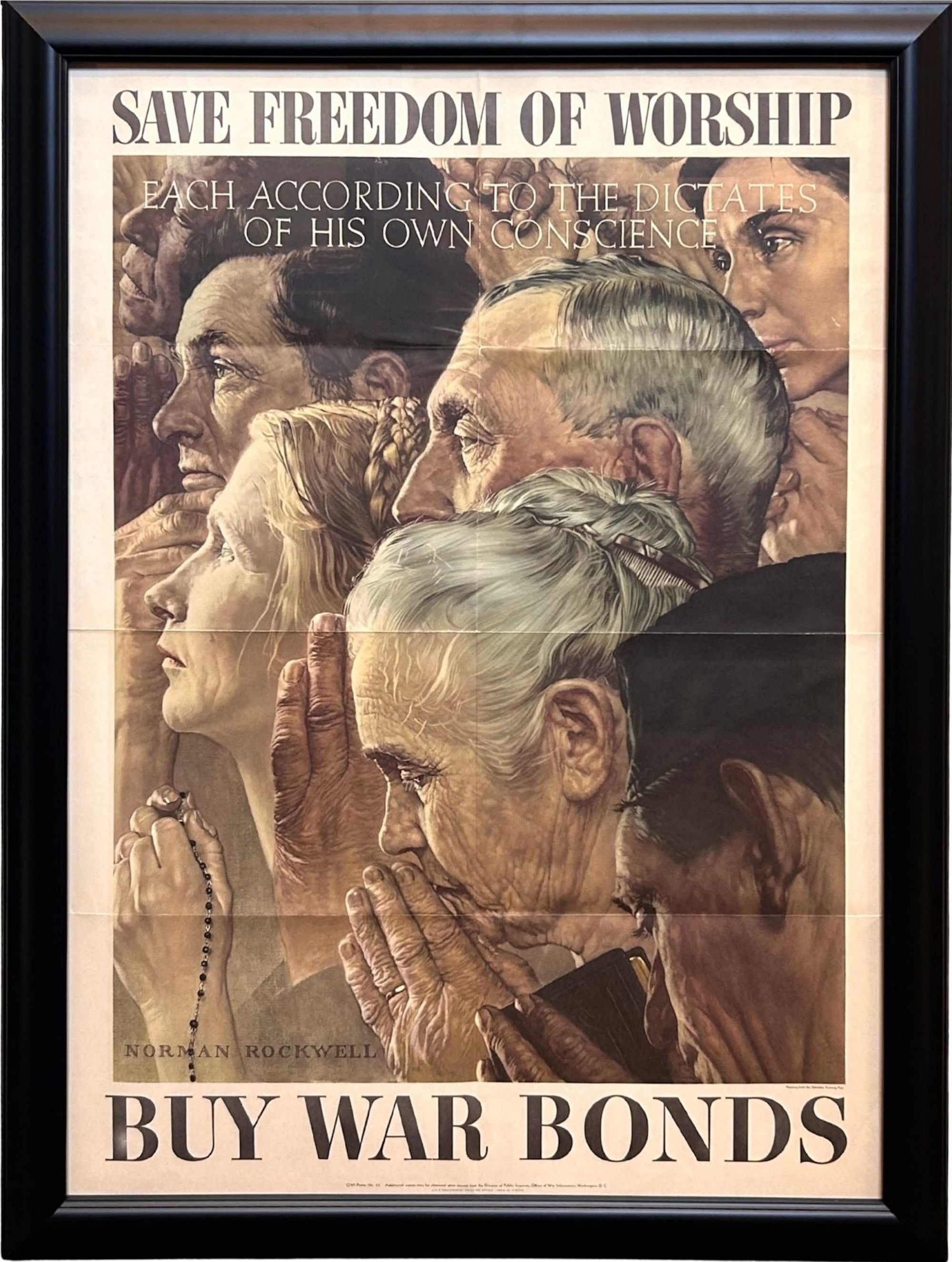 "Save Freedom of Worship. Buy War Bonds" Vintage WWII Poster by Norman Rockwell, 1943