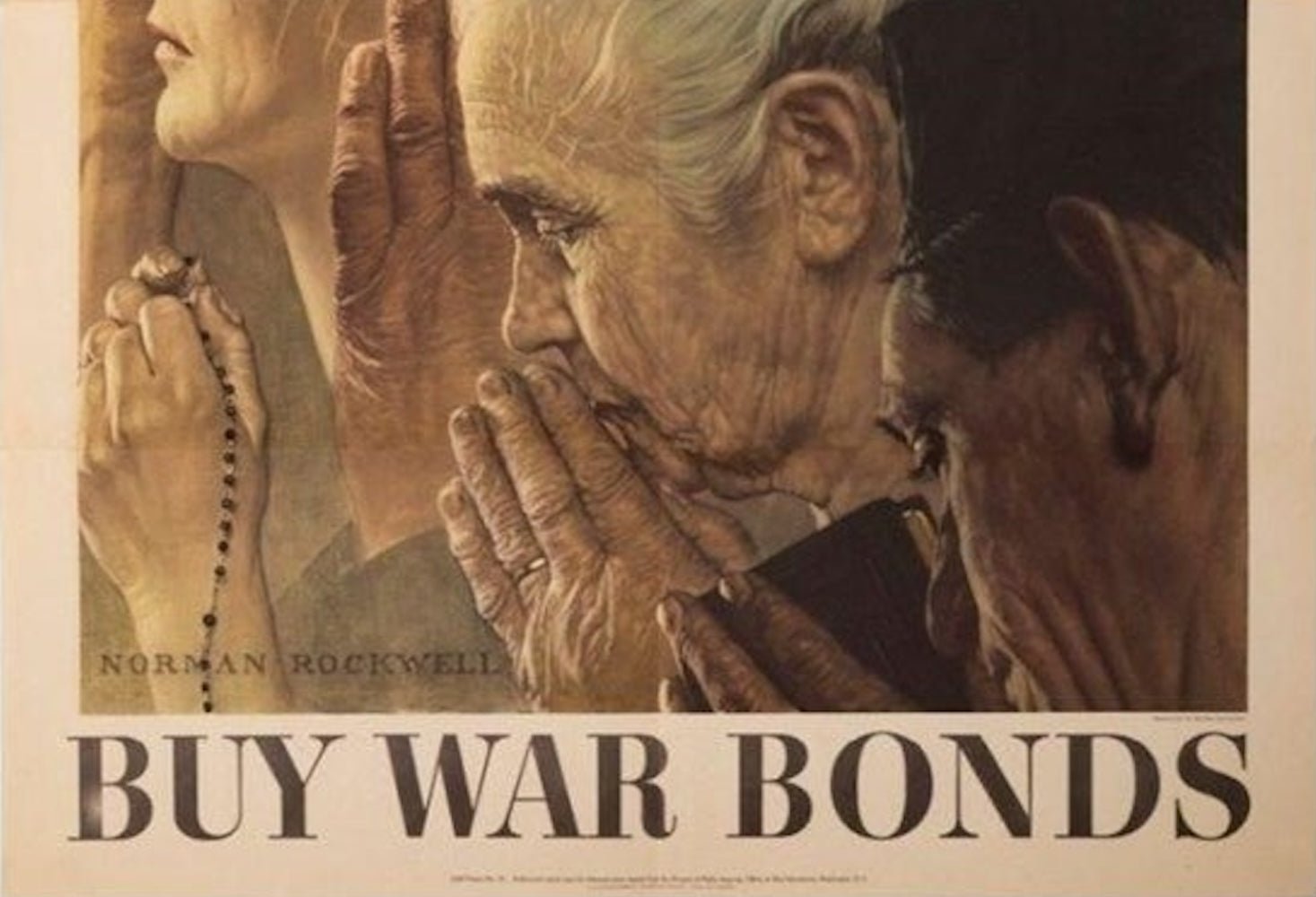 "Save Freedom of Worship. Buy War Bonds" Vintage WWII Poster by Norman Rockwell, 1943 - The Great Republic