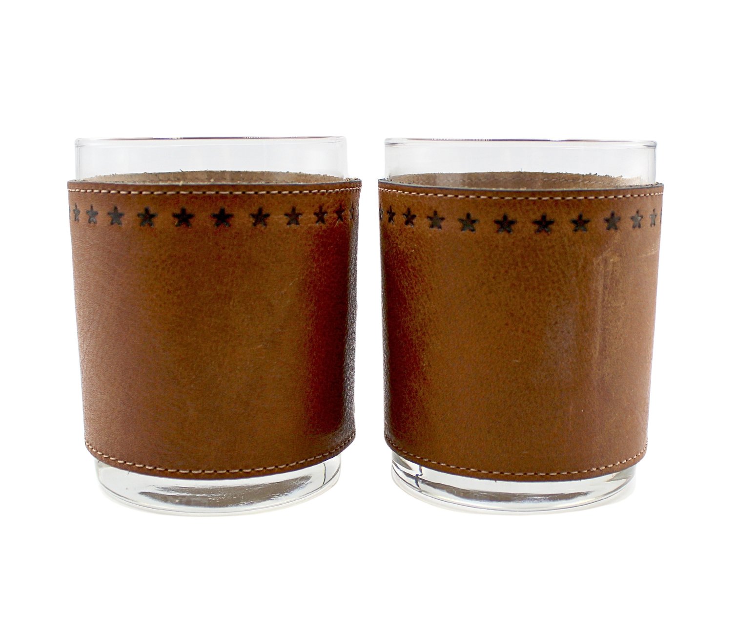Star Stamped Leather Wrapped Rocks Glasses - The Great Republic