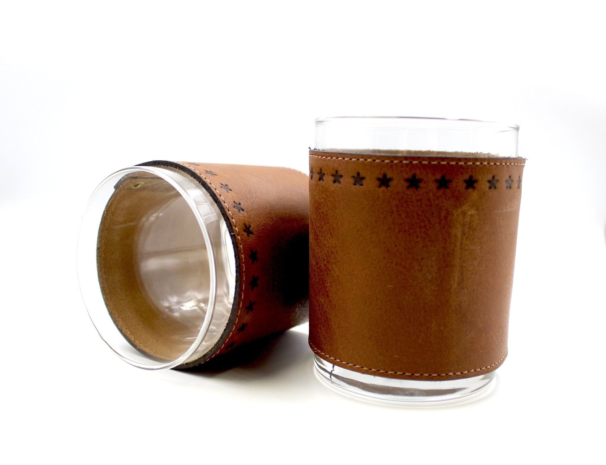 Star Stamped Leather Wrapped Rocks Glasses - The Great Republic