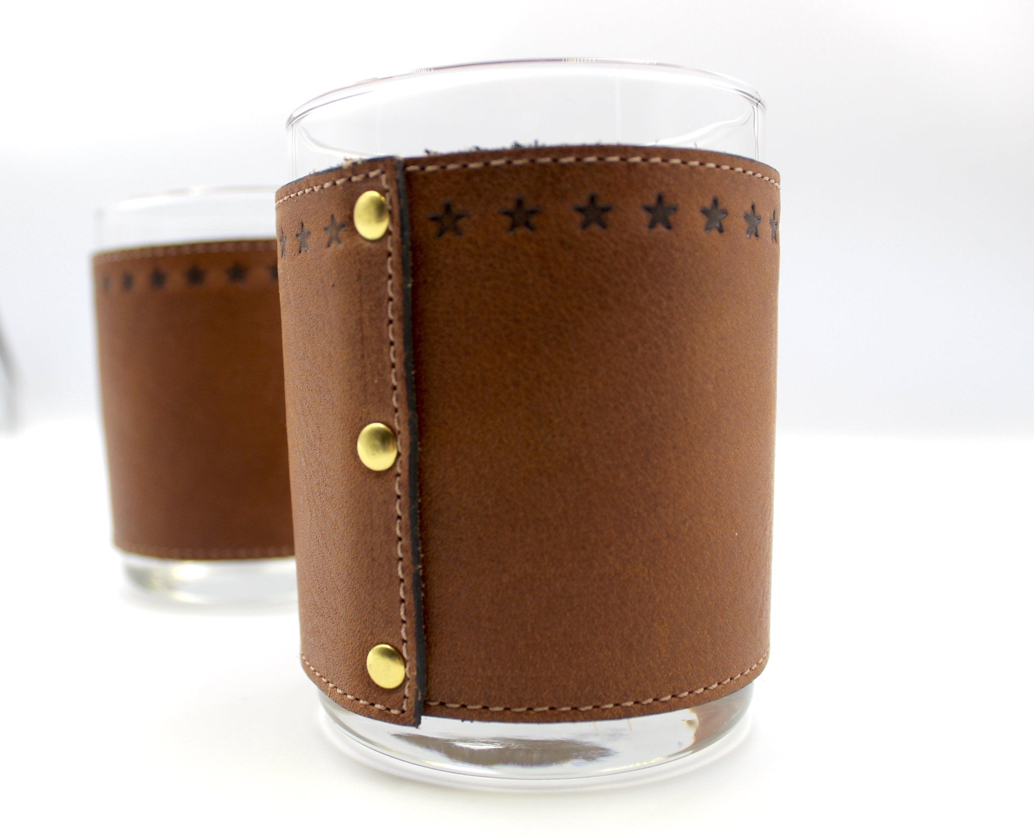 Star Stamped Leather Wrapped Rocks Glasses - The Great Republic