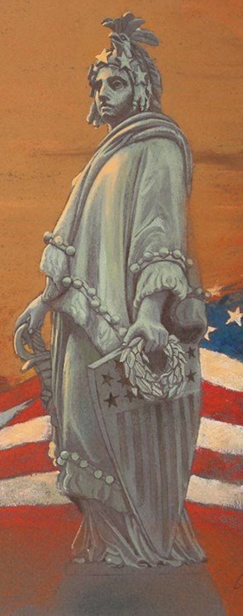 "Statue of Freedom" by Tom Lydon, Original Chalk on Paper, 1991 - The Great Republic