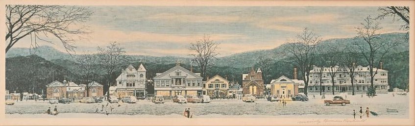 "Stockbridge Main Street at Christmas" Signed by Norman Rockwell, circa 1970s - The Great Republic
