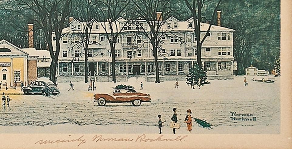 "Stockbridge Main Street at Christmas" Signed by Norman Rockwell, circa 1970s - The Great Republic
