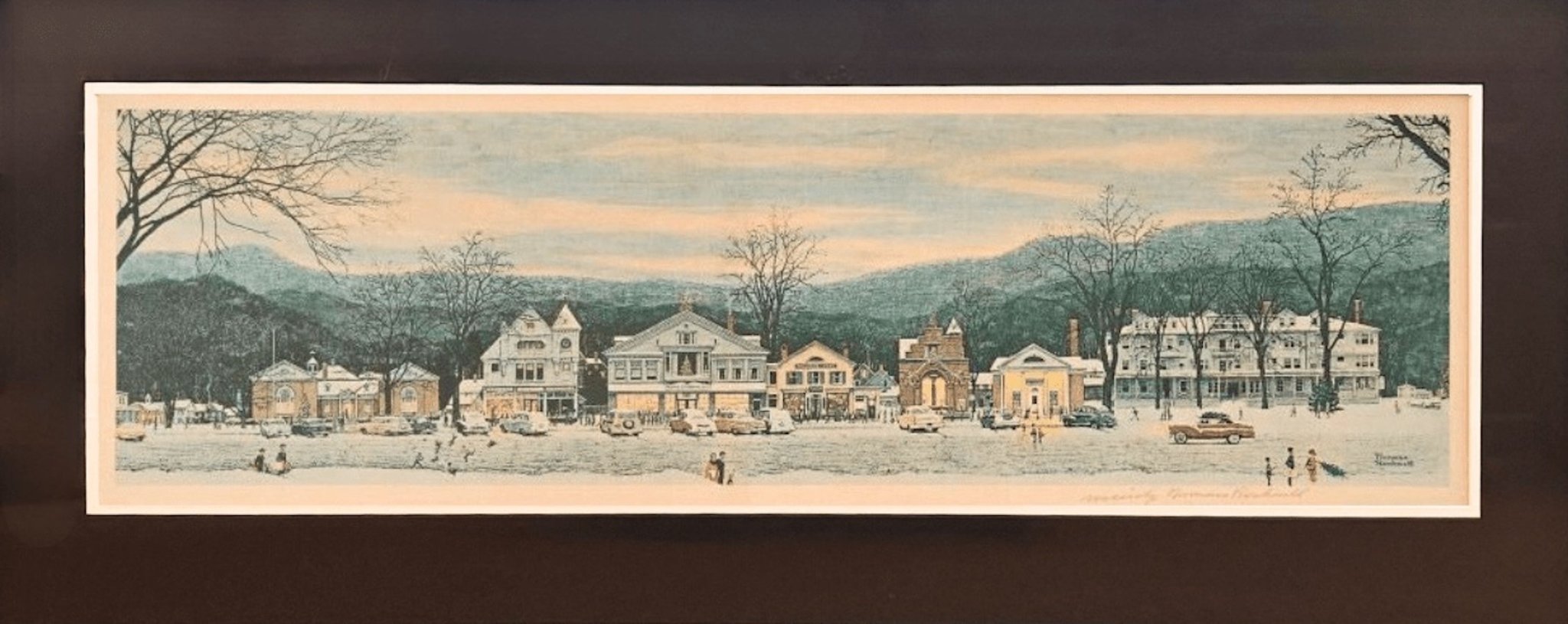 "Stockbridge Main Street at Christmas" Signed by Norman Rockwell, circa 1970s - The Great Republic