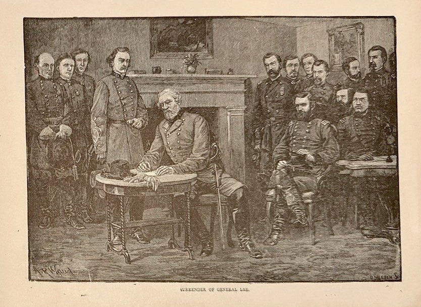 "Surrender of General Lee." Wood Engraving by D. Meeden, after A. R. Waud, [n.d.] - The Great Republic
