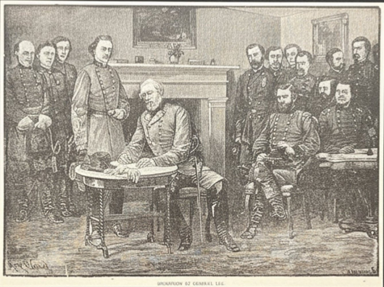 "Surrender of General Lee." Wood Engraving by D. Meeden, after A. R. Waud, [n.d.] - The Great Republic