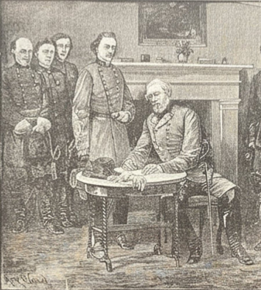"Surrender of General Lee." Wood Engraving by D. Meeden, after A. R. Waud, [n.d.] - The Great Republic