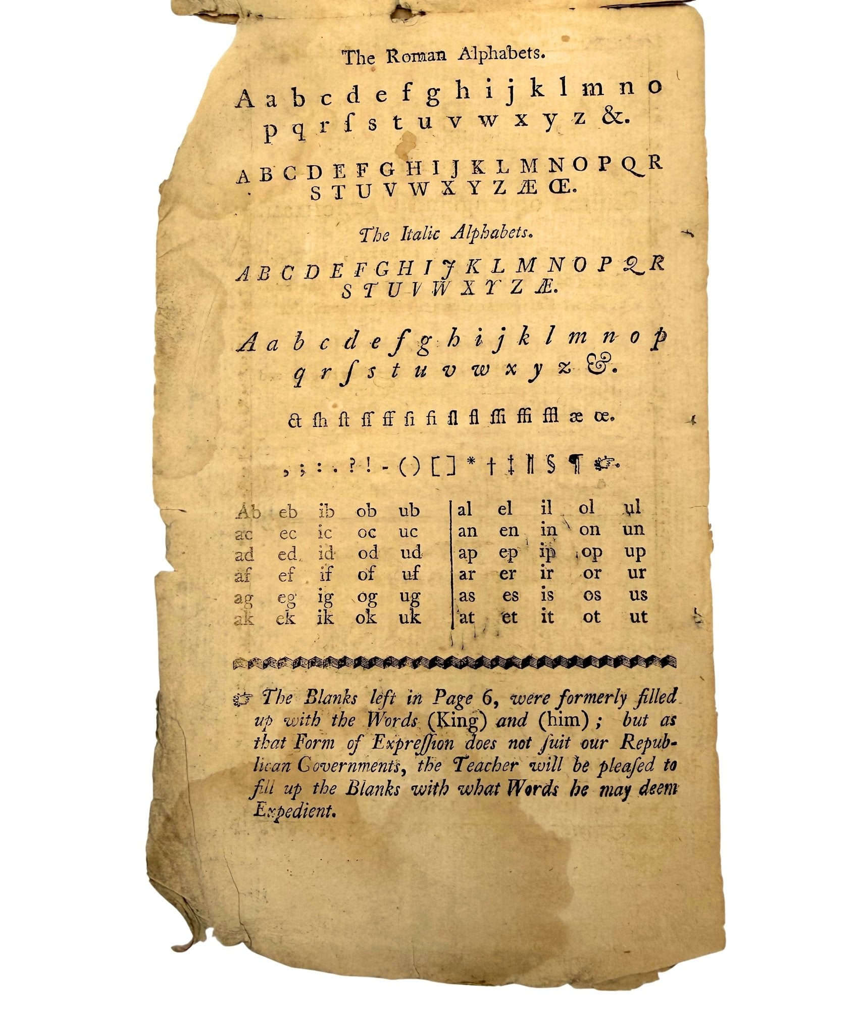 The A, B, C. With The Church of England Catechism, Published by Young, Stewart and McCulloch, First Edition, Second Issue, 1785 - The Great Republic