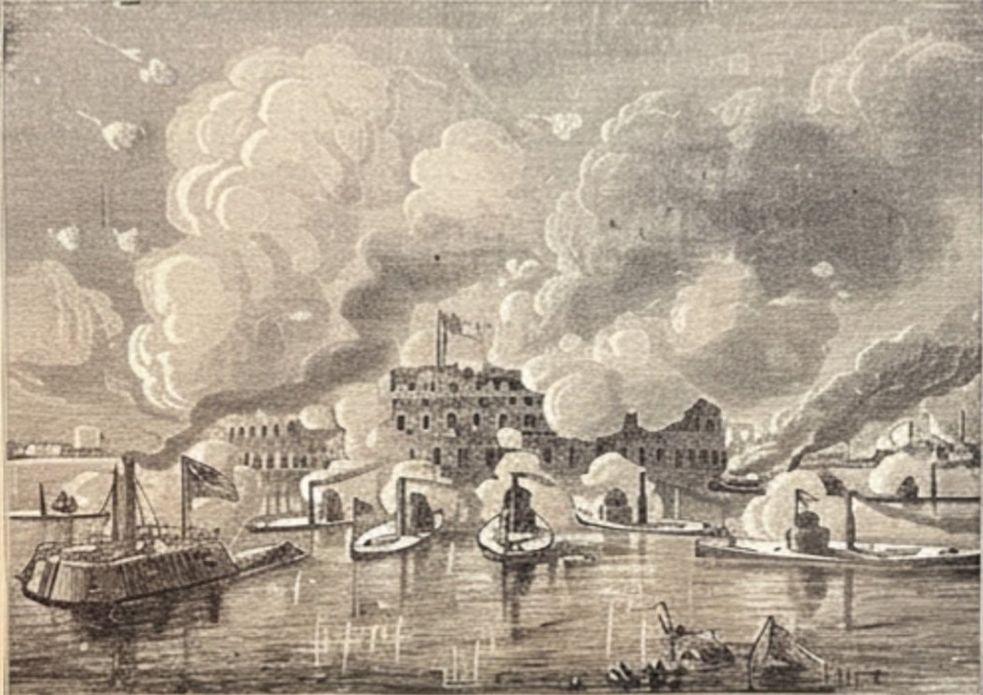 "The Attack on Fort Sumter by the Monitor Fleet." Engraved Civil War Battle Scene - The Great Republic