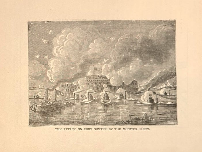 "The Attack on Fort Sumter by the Monitor Fleet." Engraved Civil War Battle Scene - The Great Republic