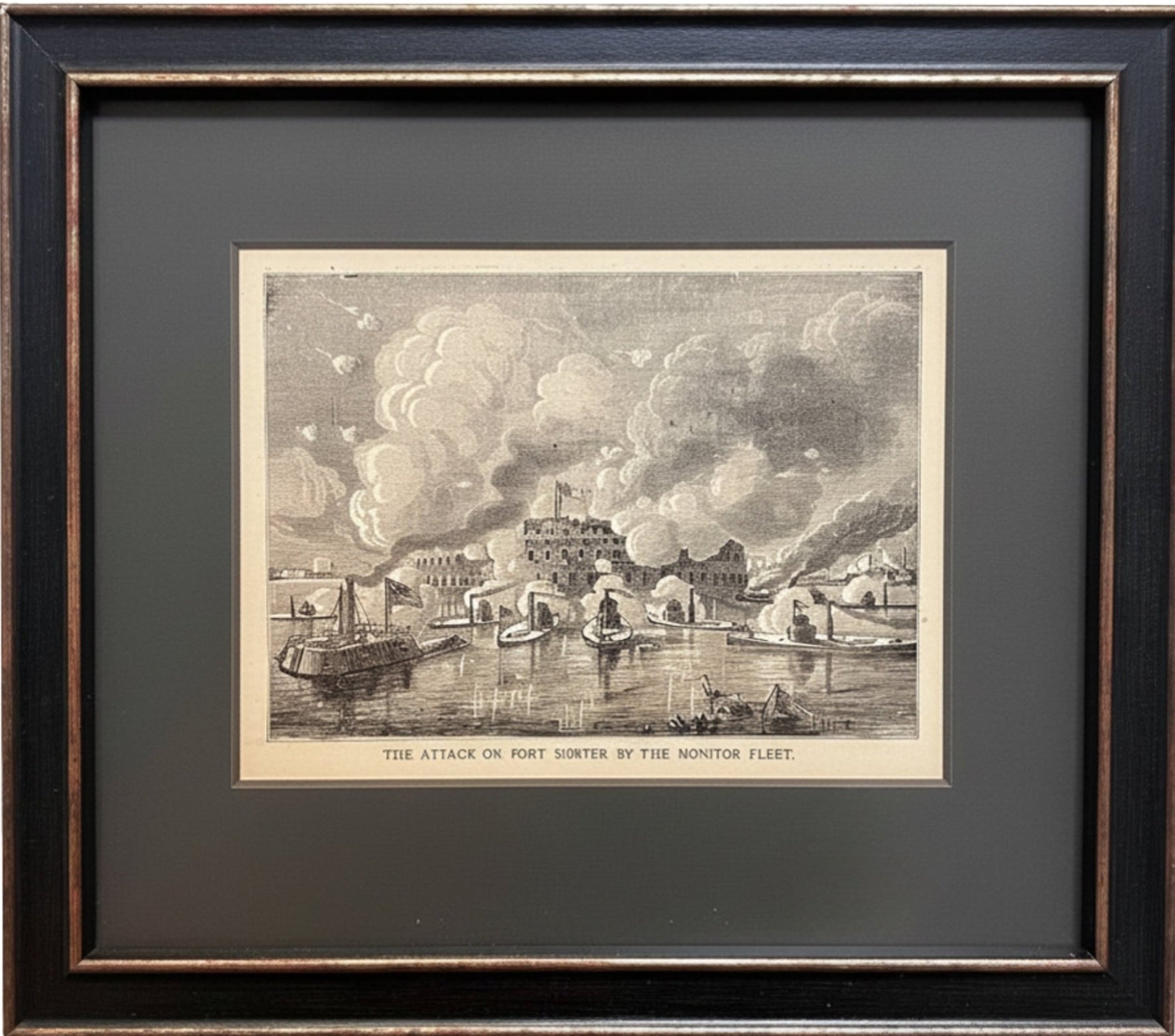"The Attack on Fort Sumter by the Monitor Fleet." Engraved Civil War Battle Scene - The Great Republic