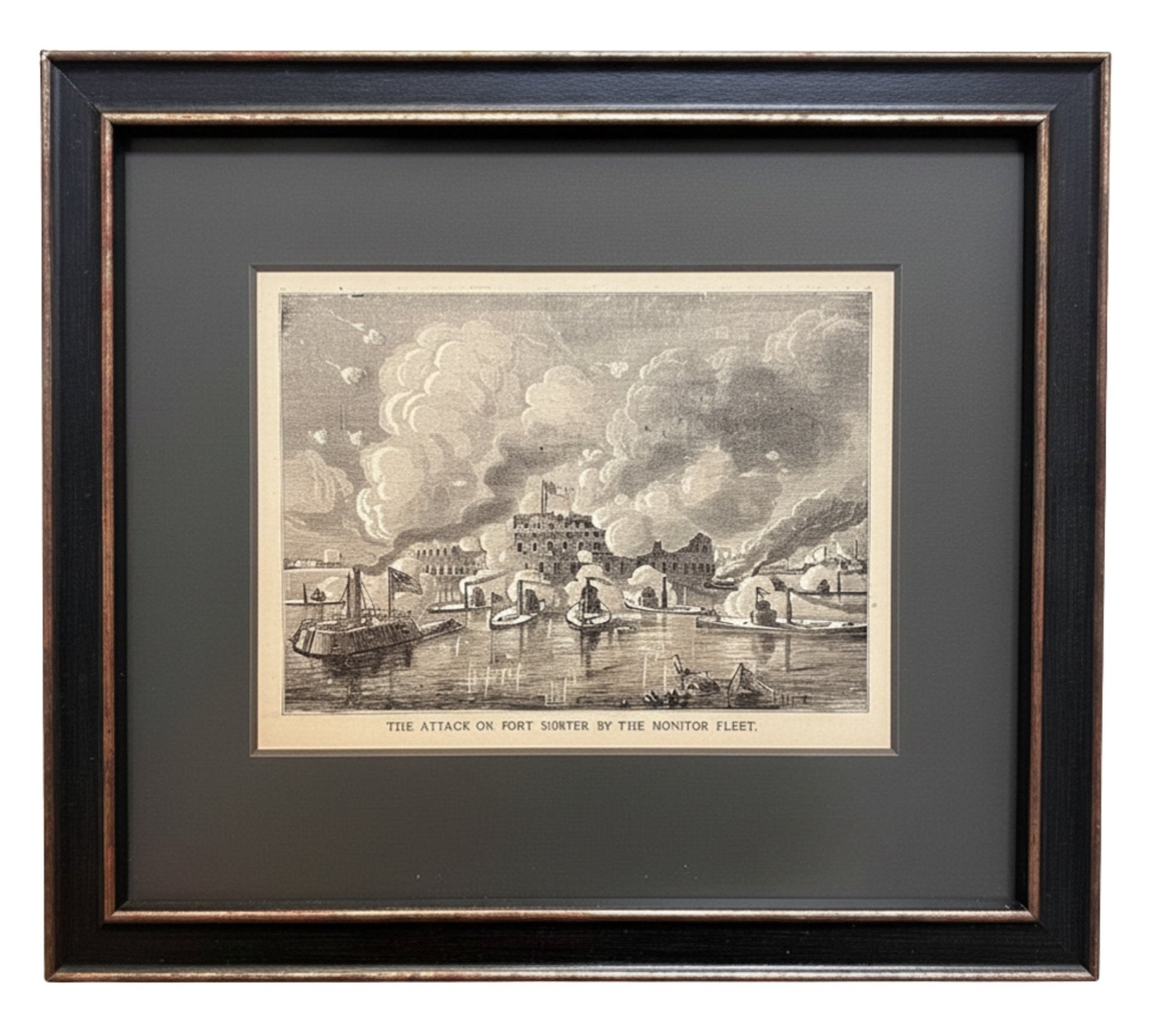 "The Attack on Fort Sumter by the Monitor Fleet." Engraved Civil War Battle Scene - The Great Republic
