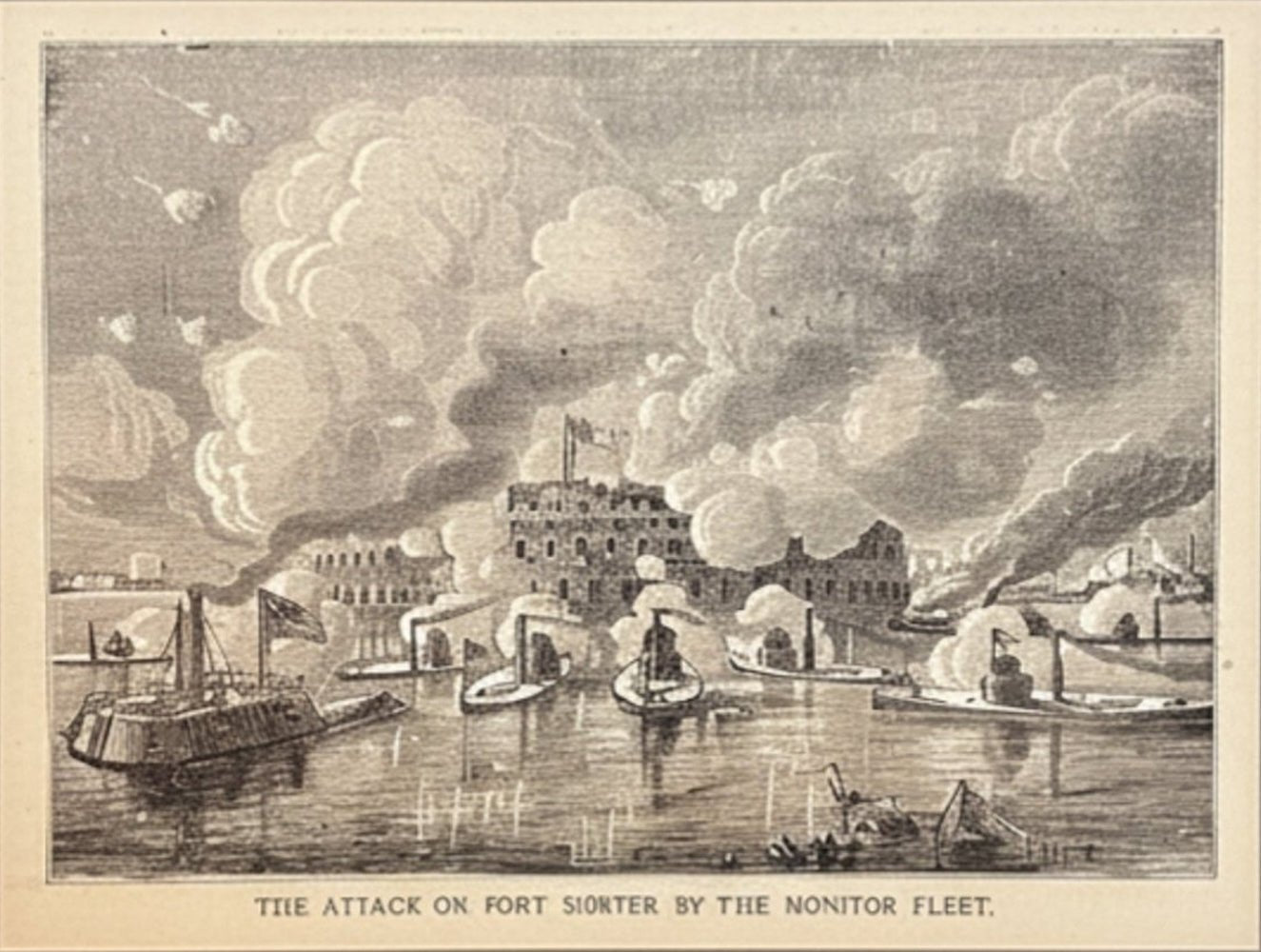 "The Attack on Fort Sumter by the Monitor Fleet." Engraved Civil War Battle Scene - The Great Republic
