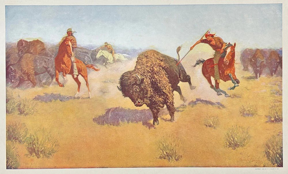 "The Buffalo Runners" by Frederic Remington, Color Relief Half - Tone, Circa 1906 - The Great Republic