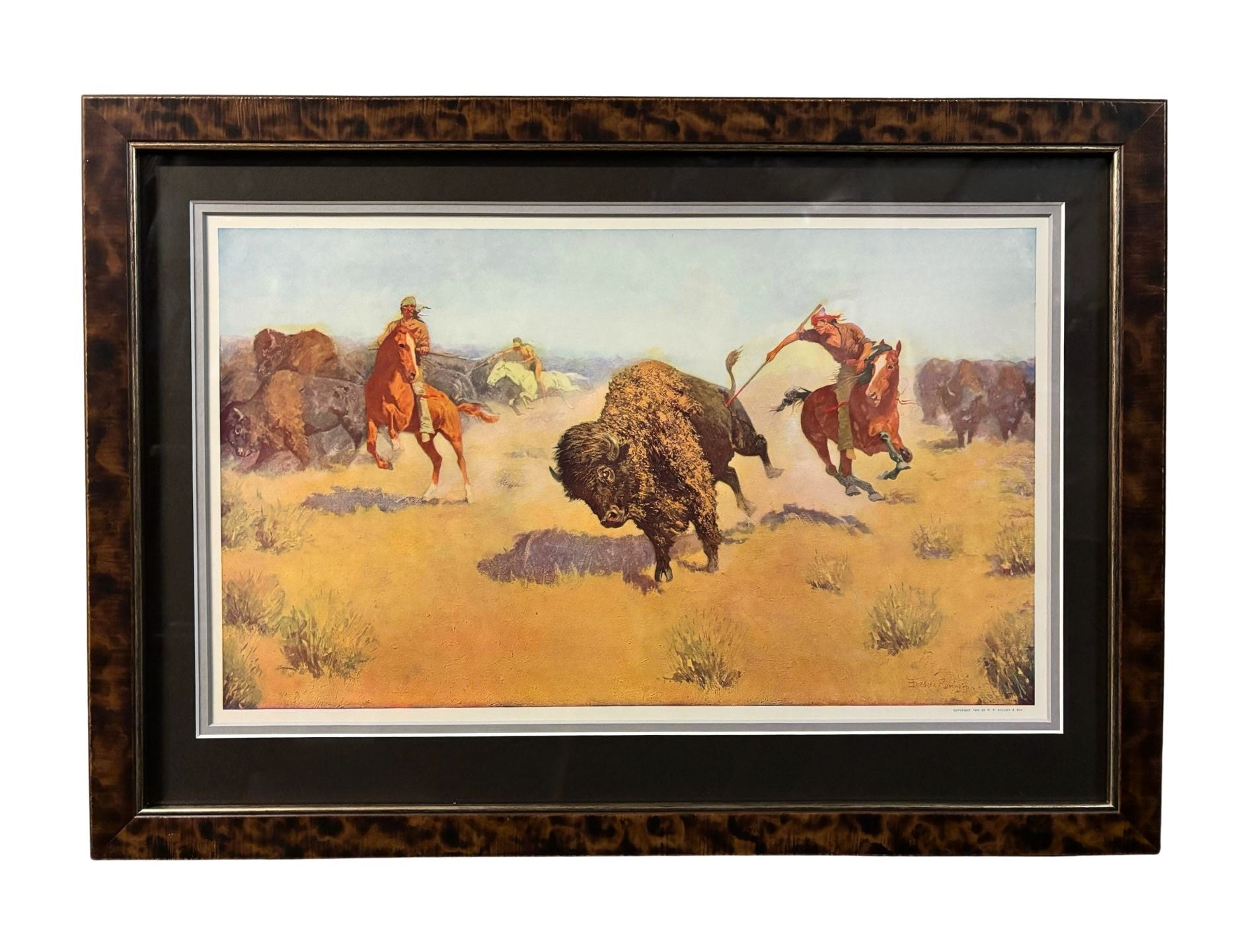 "The Buffalo Runners" by Frederic Remington, Color Relief Half - Tone, Circa 1906 - The Great Republic