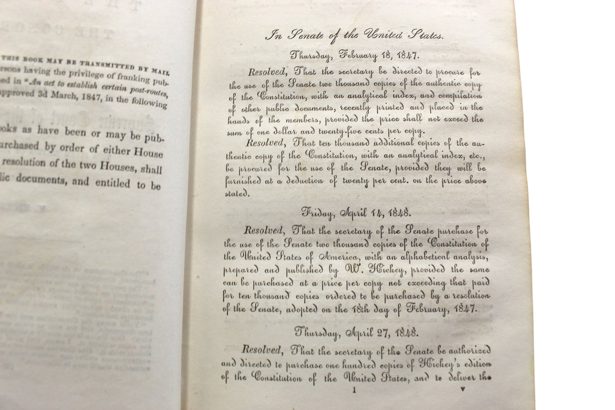The Constitution of the United States of America with an Alphabetical Analysis, Published by W. Hickey, Seventh Edition, 1855 - The Great Republic