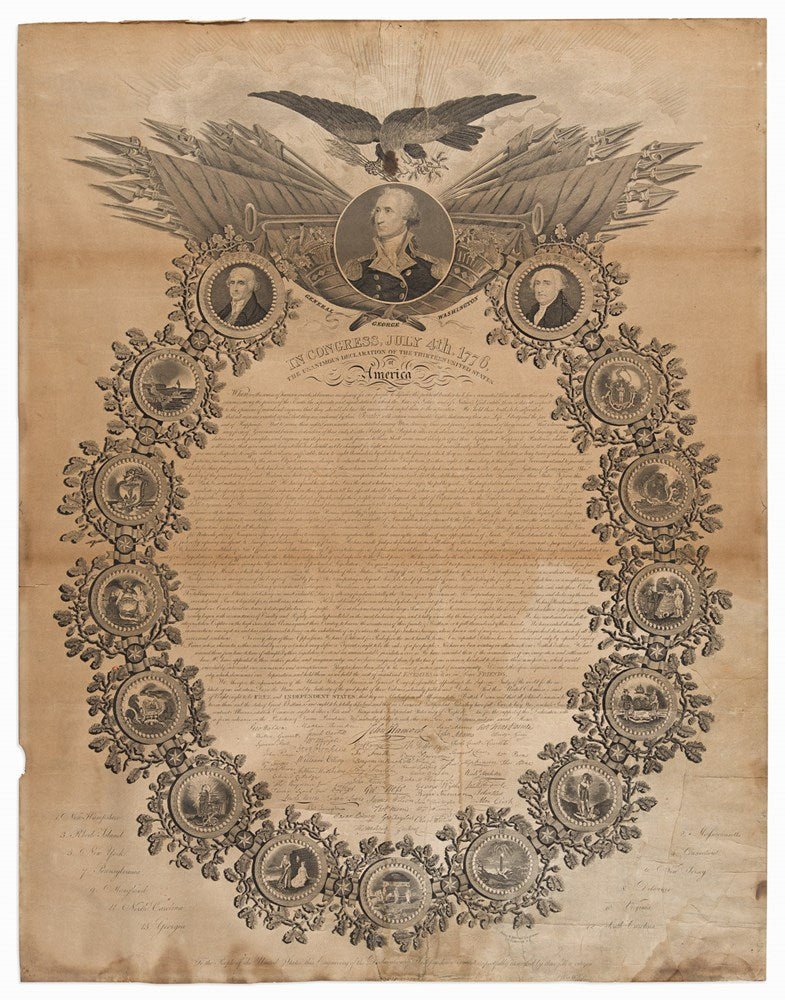 "The Declaration of Independence" Broadside, Published by Phelps & Ensign, circa 1841 - The Great Republic
