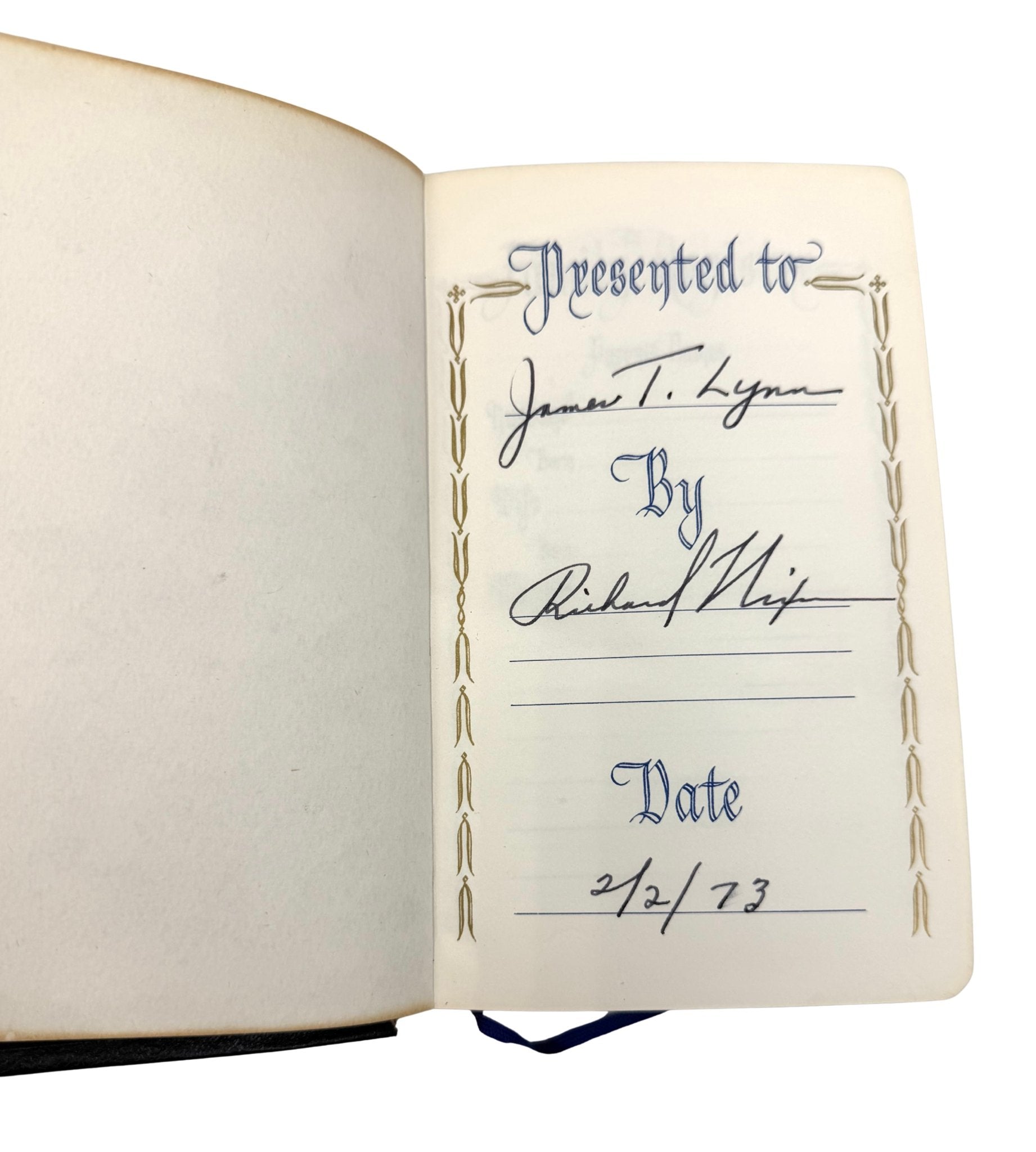 The Holy Bible, Authorized King James Version, Presentation Copy, Signed and Inscribed by President Richard M. Nixon, Dated Feb. 2, 1973 - The Great Republic